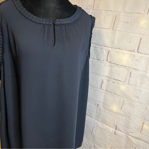 Talbots Navy Blue Shell Size 3X with ruffle detail around neck